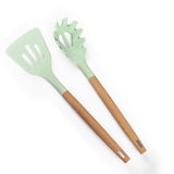 Load image into Gallery viewer, 12 piece set of Nordic kitchen utensils non-stick cookware cooking spatula spoon set light green wooden handle silicone kitchen